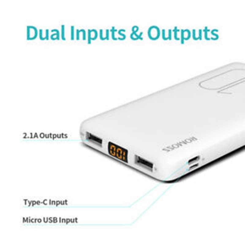 Romoss Slim10 With LED 10000mAh Light & Handheld Micro And Type C Input,2 O